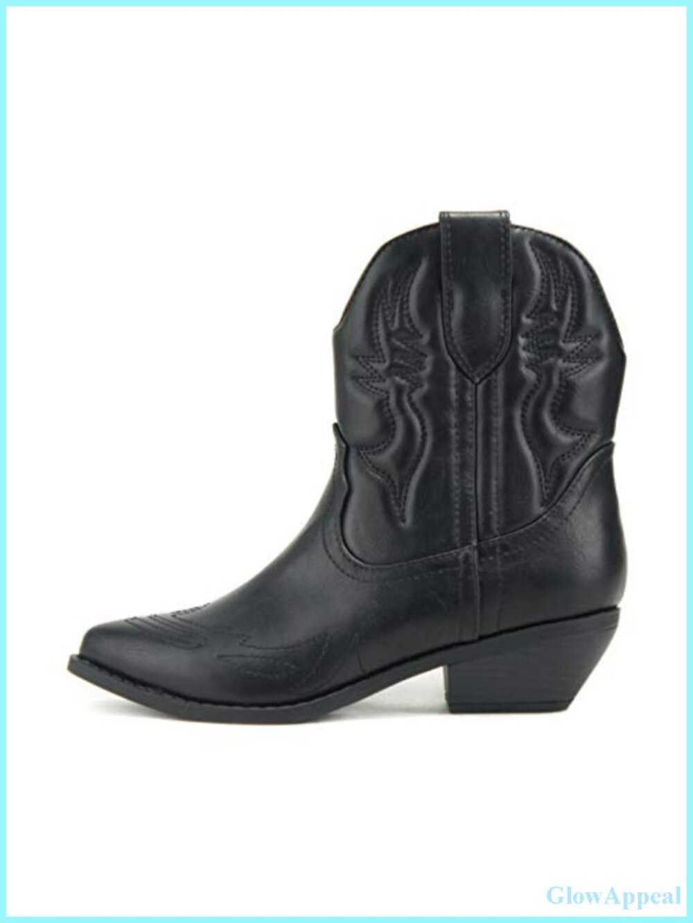 Women Western Pointed Toe Ankle Booties Low Block Heel Stitched Boots